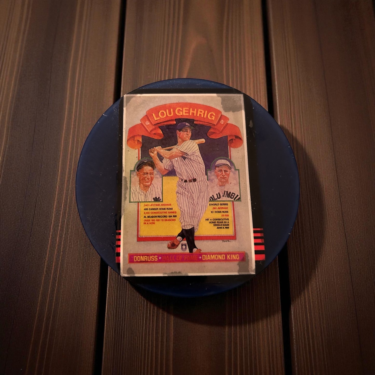Lou Gehrig baseball card coaster